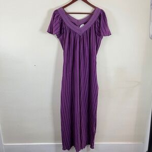Soft Surroundings Maxi Dress Striped Purple Short Sleeve Pockets Womens TL Boho
